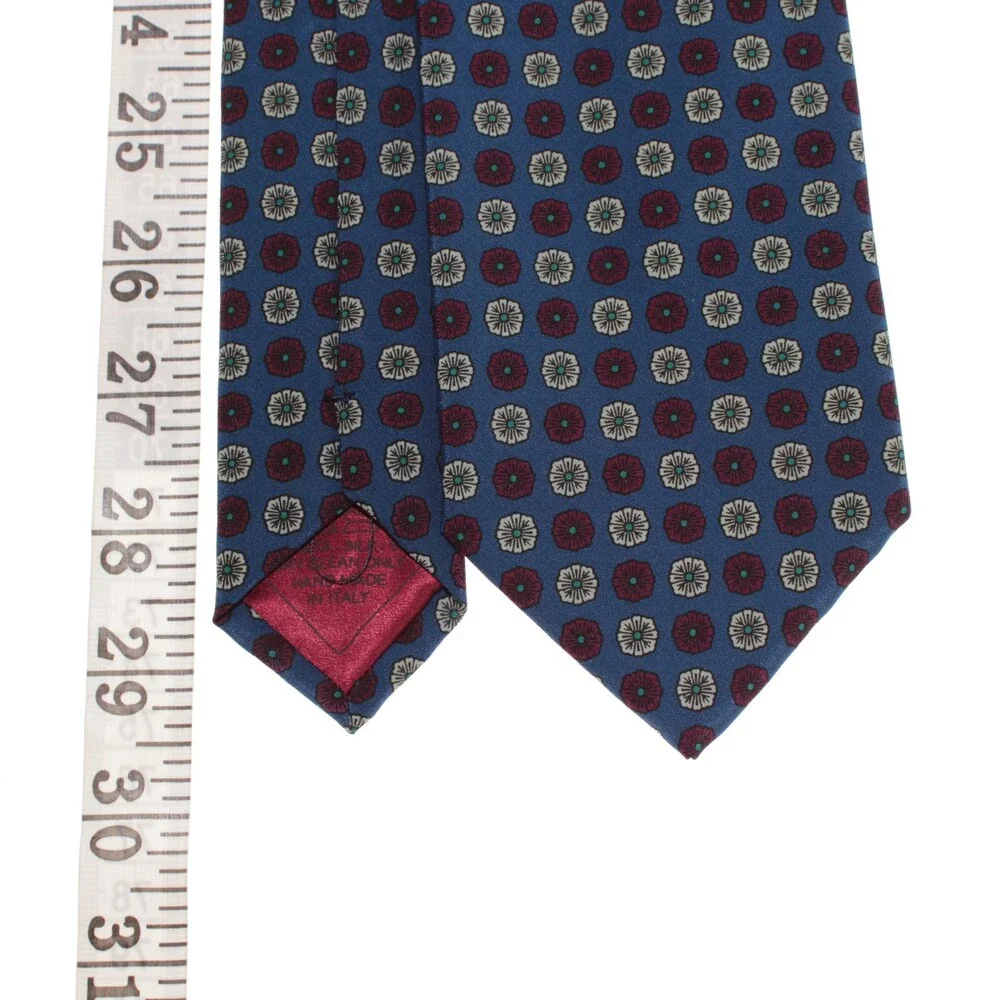 Brioni NWOT Neck Tie in Blue with Cream & Red Geometric Floral Print 100% Silk